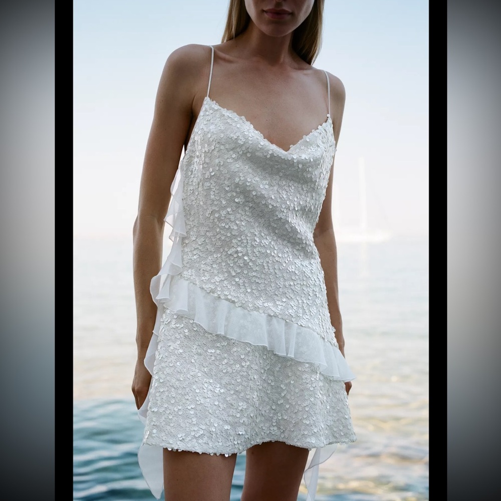 ZARA SEQUINED WHITE DRESS